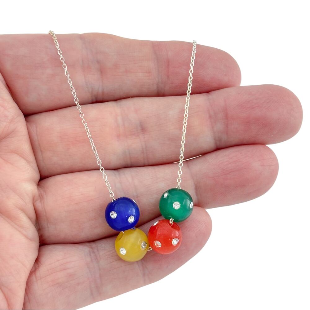 Vintage Sterling Silver 925 Colorful Glass Bead Necklace 18"